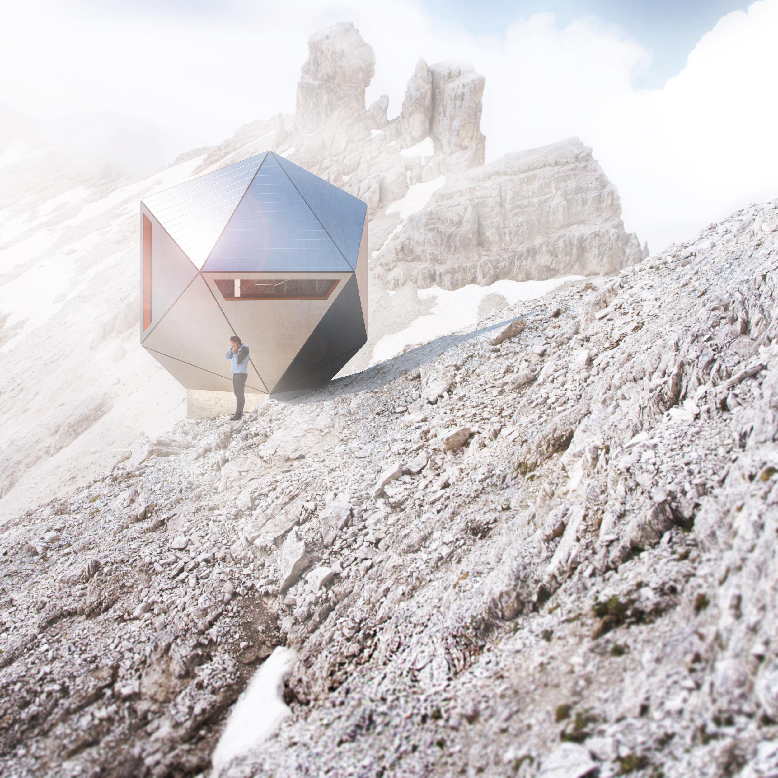 Bivacco Fanton, STUDIO BOTTER, Belluno, 2015, rendering esterno
